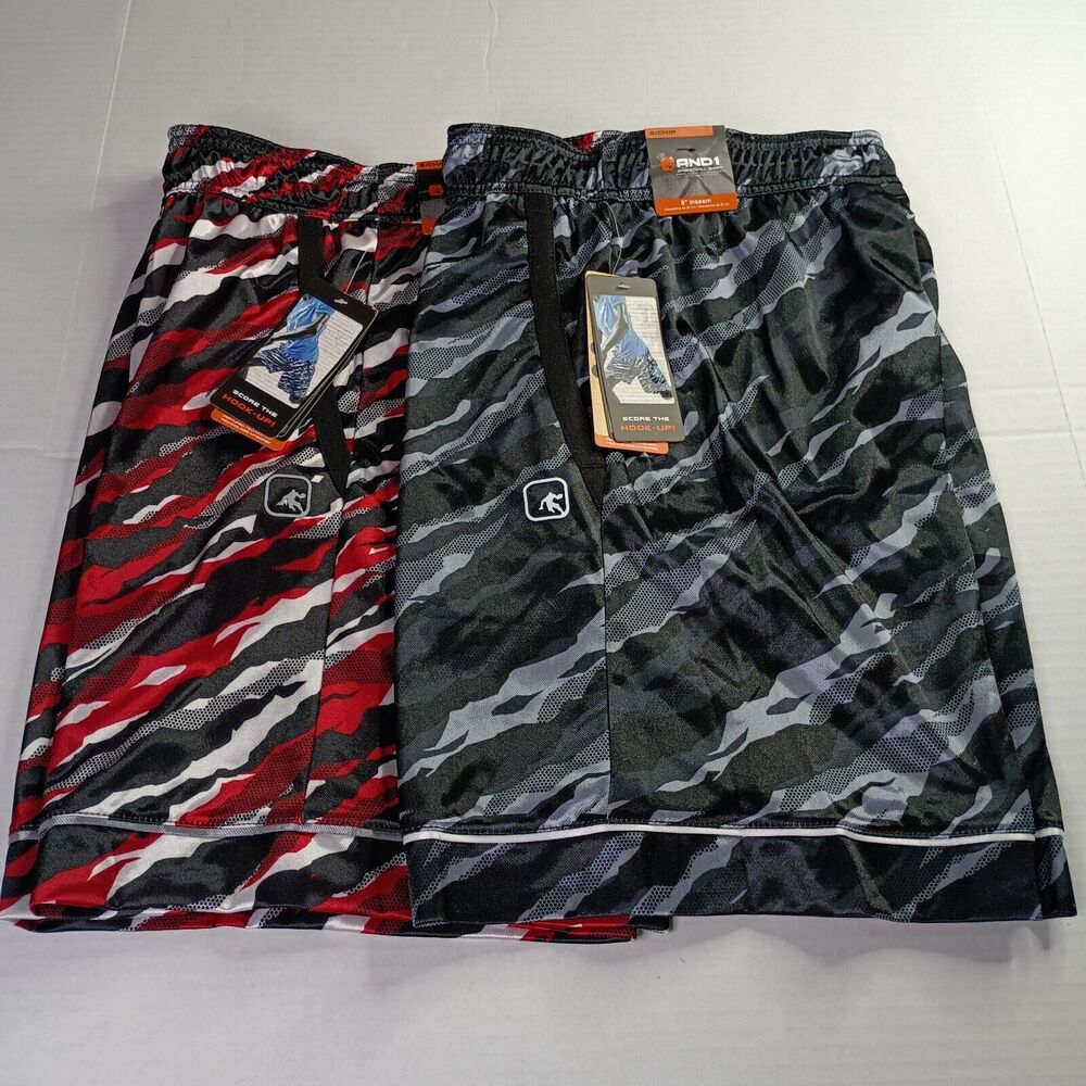 2 AND1 Offense Athletic Gym Shorts Men’s S Small Red Gray Black 8" Inseam
